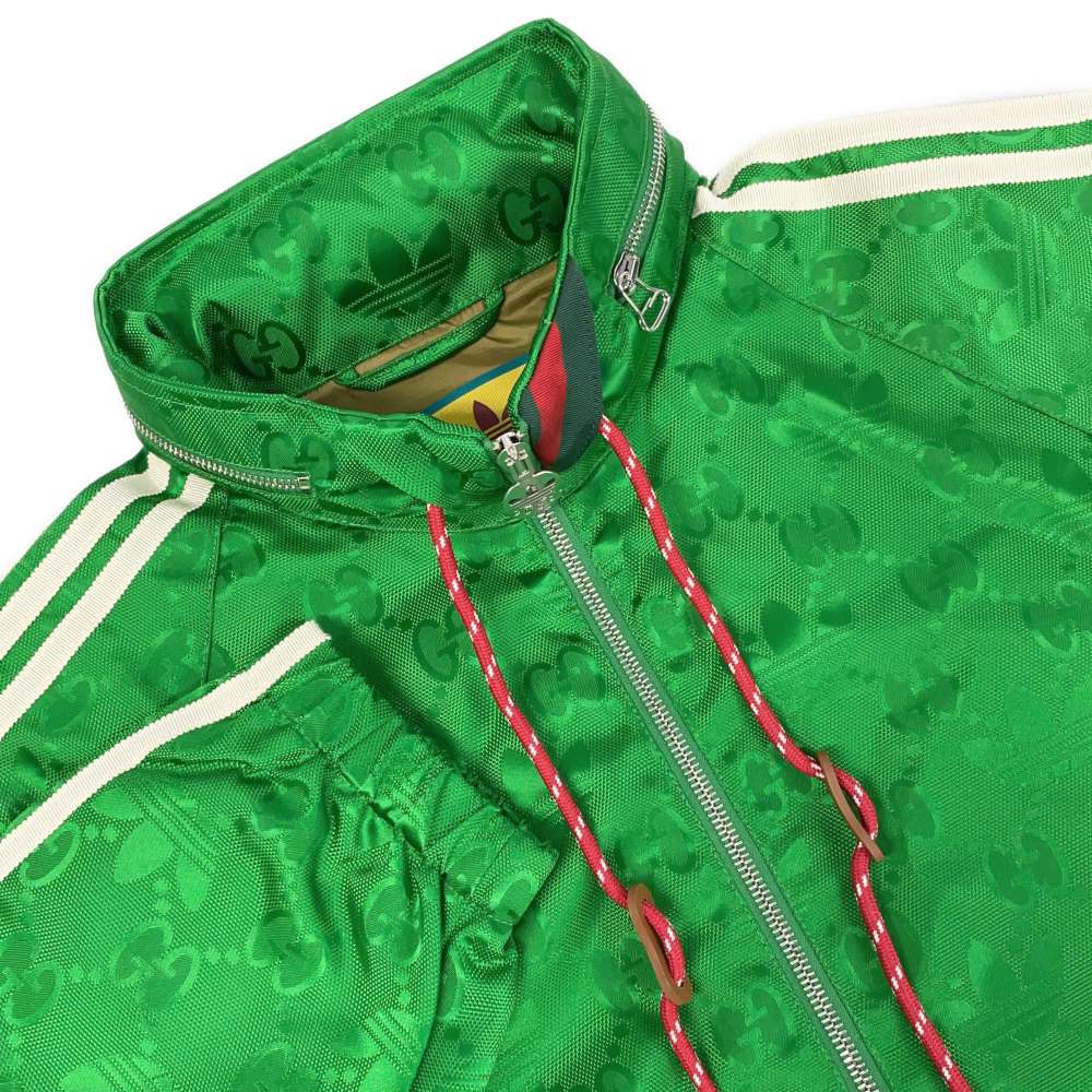 GUCCI Adidas Collaboration Macro GG Half Zip Jacket Size 50 Green 696651 Nylon100%