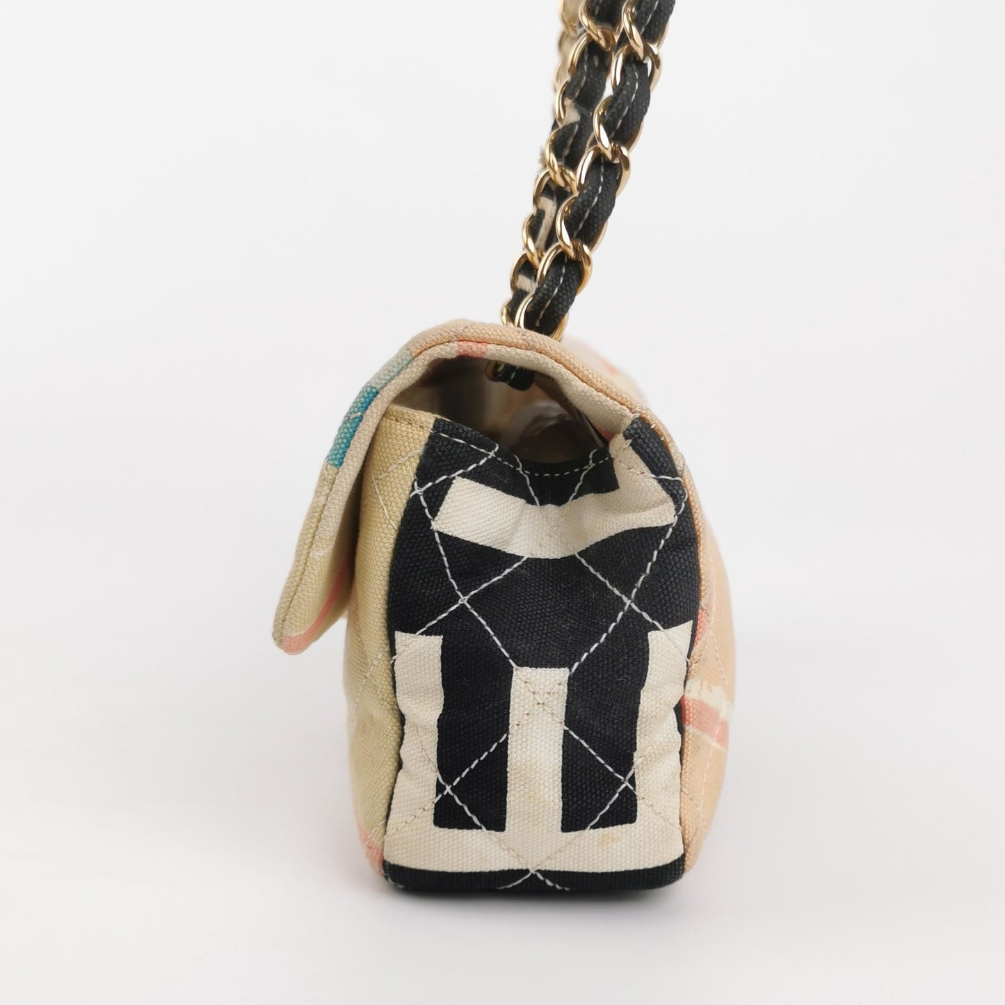 Chanel Baguette Flap Multicolor Eiffel Tower Print Cloth Shoulder Bag