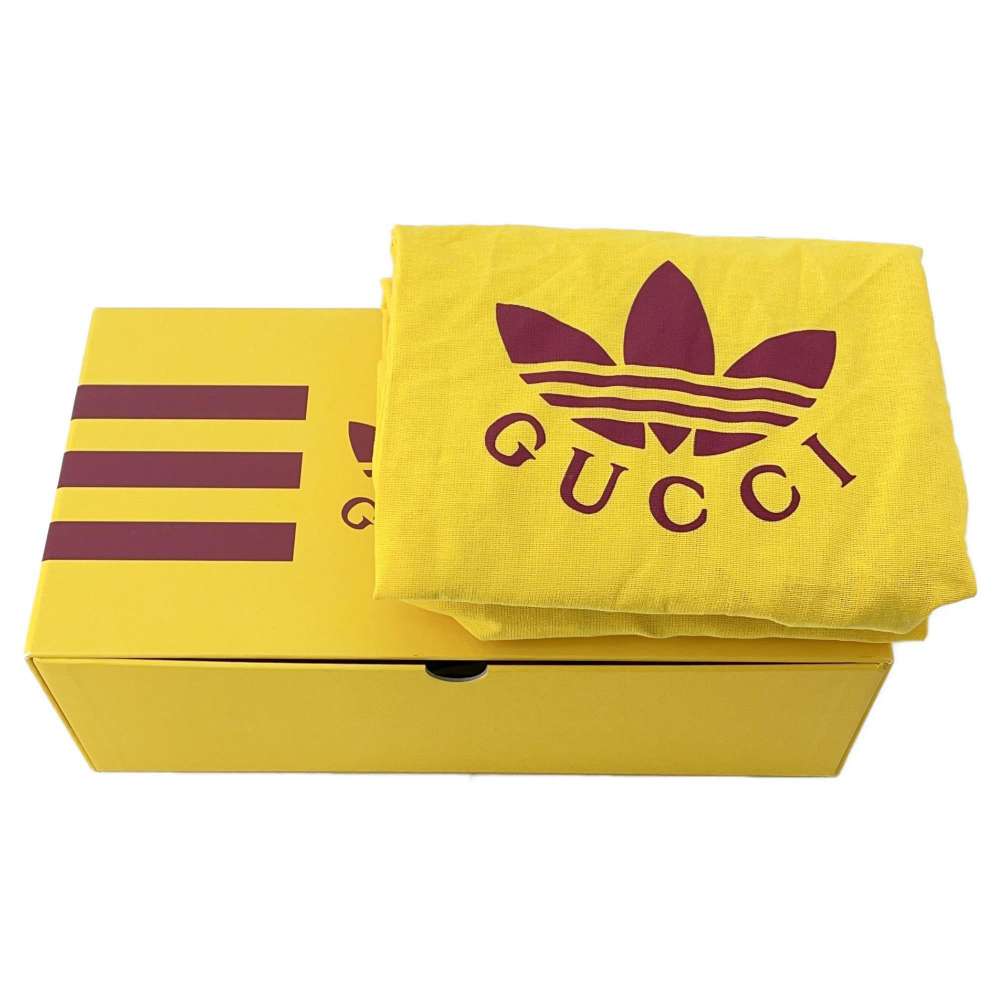 GUCCI Adidas Collaboration GG Logo Slide Sandals Gold/Black 722445 Leather Velour Size 38 1/2