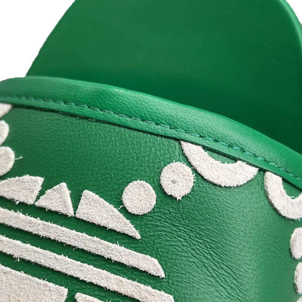 GUCCI Adidas Collaboration GG Logo Slide Sandals Green/White 722445 Leather Velour Size 39.5