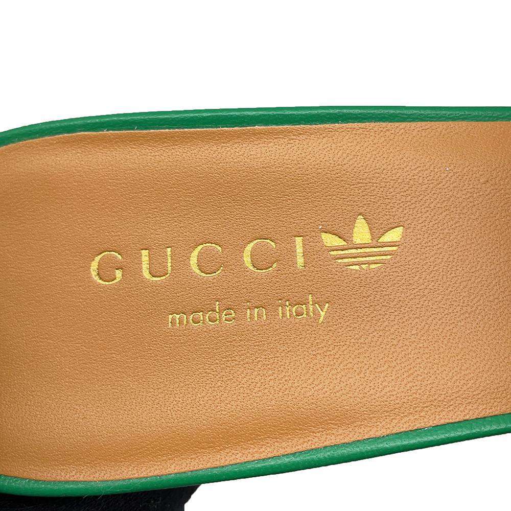 GUCCI Adidas Collaboration GG Logo Slide Sandals Green/White 722445 Leather Velour Size 39.5