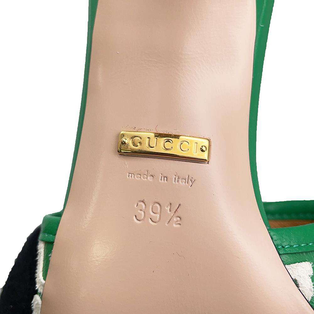 GUCCI Adidas Collaboration GG Logo Slide Sandals Green/White 722445 Leather Velour Size 39.5