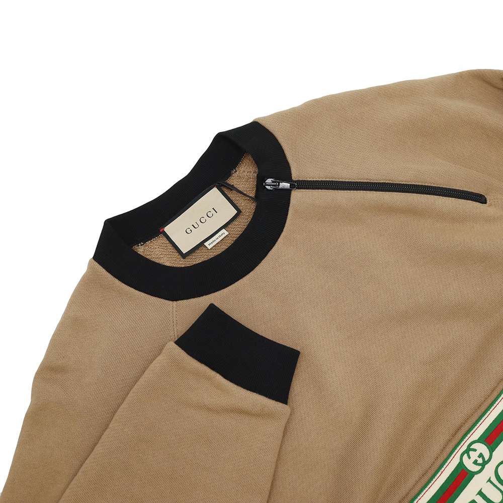 GUCCI Vintage Logo Knitted Fabric Sweatshirt Size S Camel 678943 Cotton100%