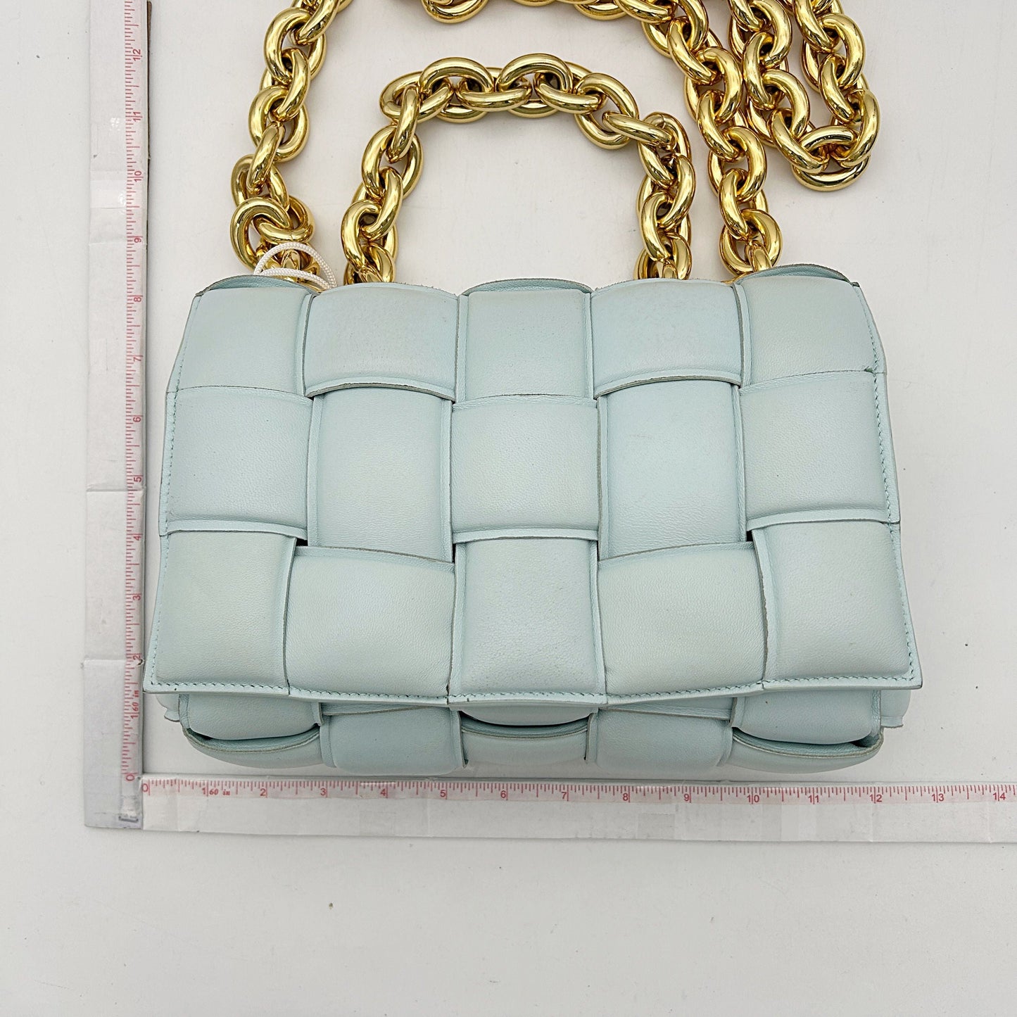 BOTTEGA VENETA Lambskin Maxi Intreccio Padded Chain Cassette Crossbody Bag Spearmint LA44378