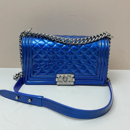 Chanel Large Patent Boy Bag - Blue Shoulder Bags B18-01