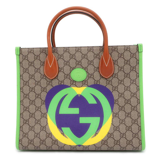 GUCCI GG Supreme 2WAY Tote Bag Kobe Hankyu Limited Beige/Light Green 680956 PVC Leather