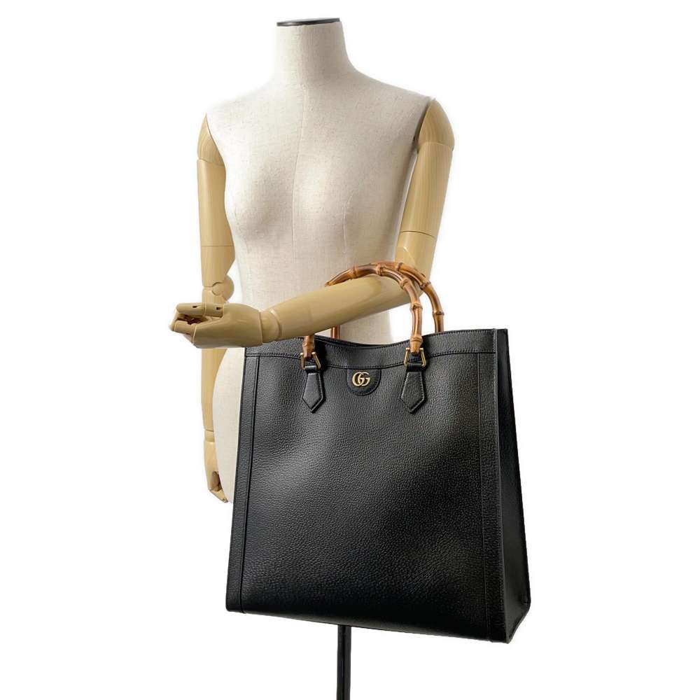 GUCCI Diana Bamboo Tote Bag Black 703218 Leather Bamboo
