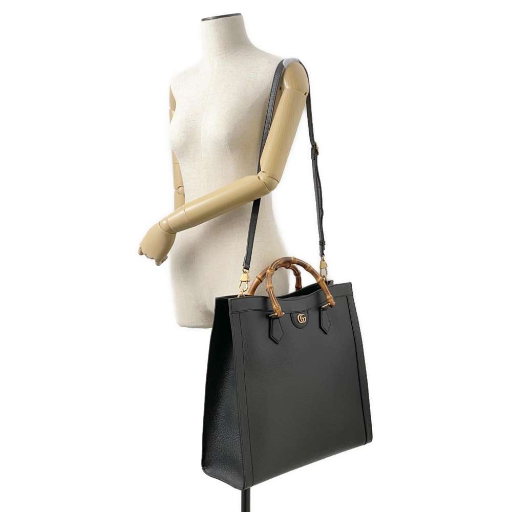 GUCCI Diana Bamboo Tote Bag Black 703218 Leather Bamboo