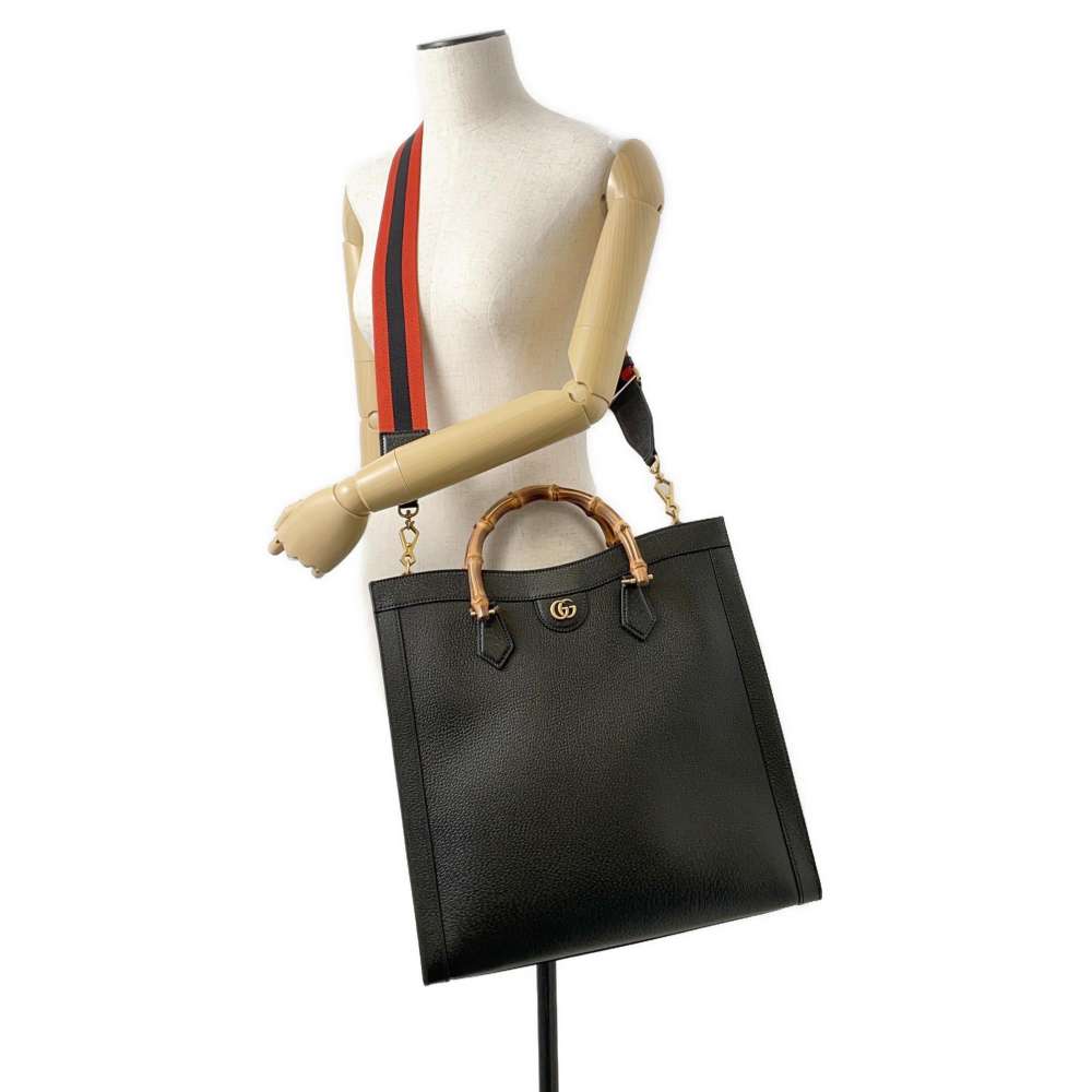 GUCCI Diana Bamboo Tote Bag Black 703218 Leather Bamboo
