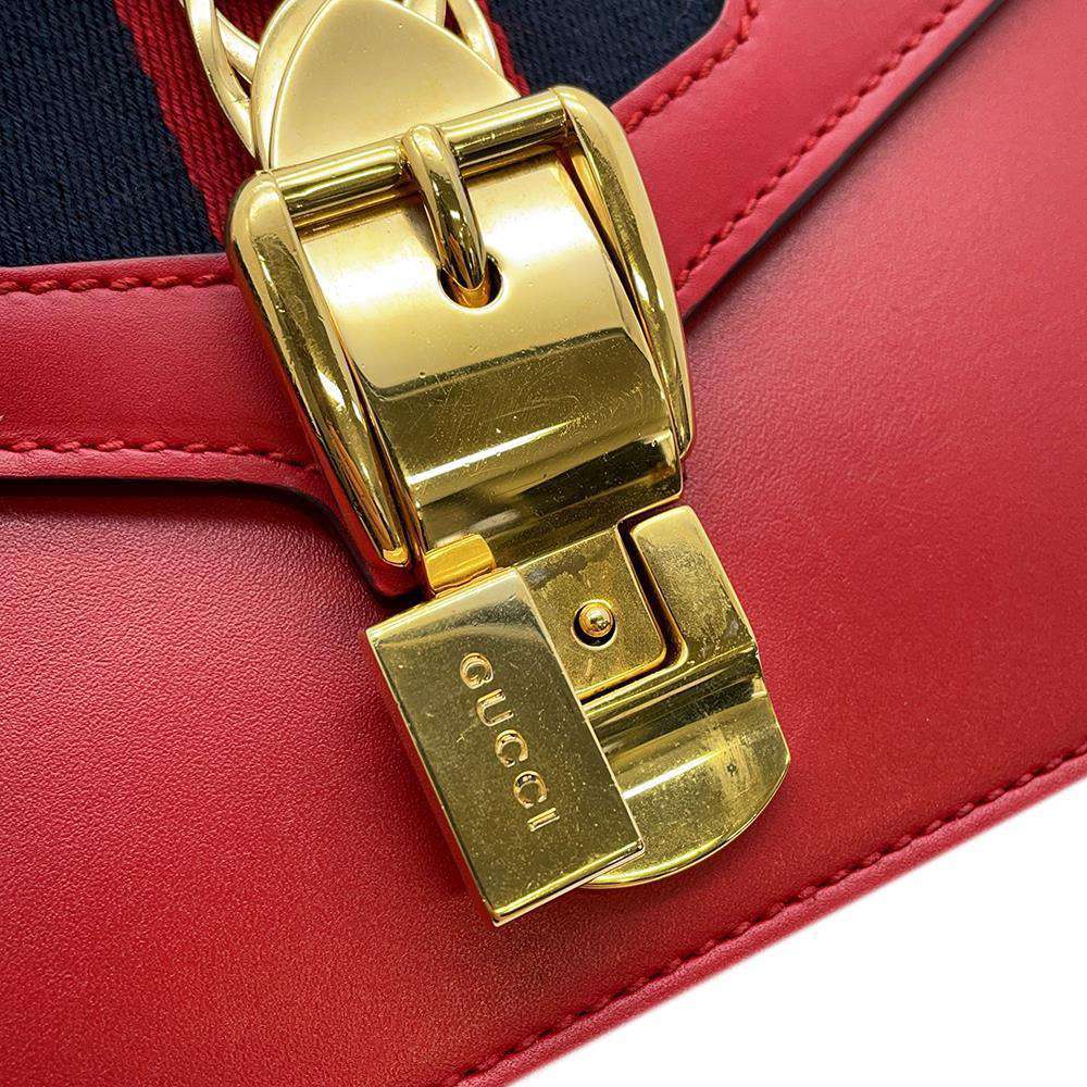 GUCCI Sylvie Shoulder Bag Red 431666 Leather