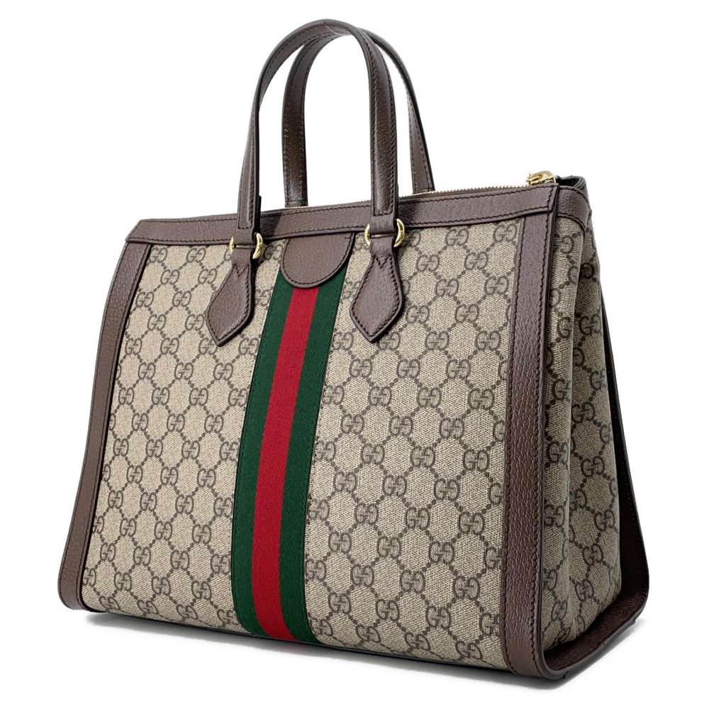 GUCCI Ophidia GGMedium Tote Bag Beige/Brown 524537 GG SupremeCanvas Leather