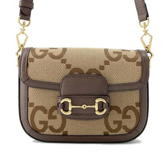 GUCCI Horsebit1955 Jumbo GG Shoulder Bag Brown 658574 Canvas Leather