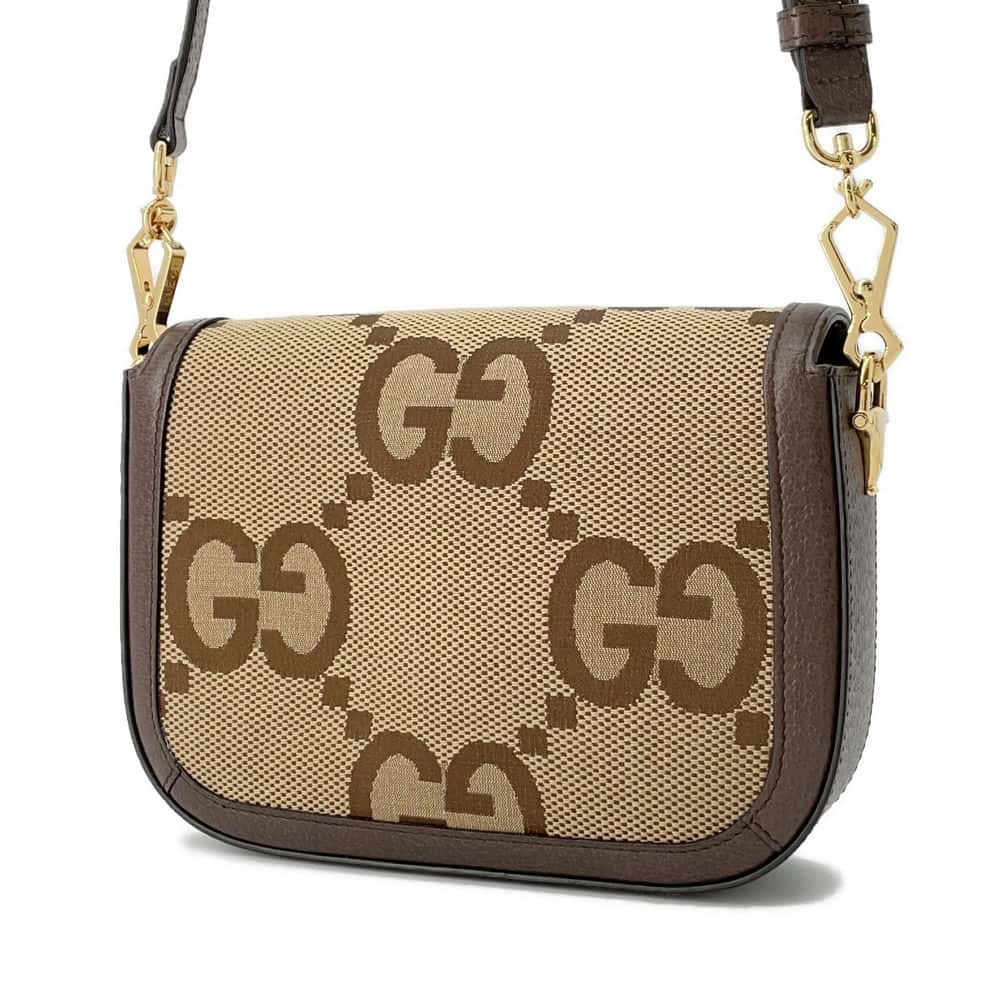 GUCCI Horsebit1955 Jumbo GG Shoulder Bag Brown 658574 Canvas Leather