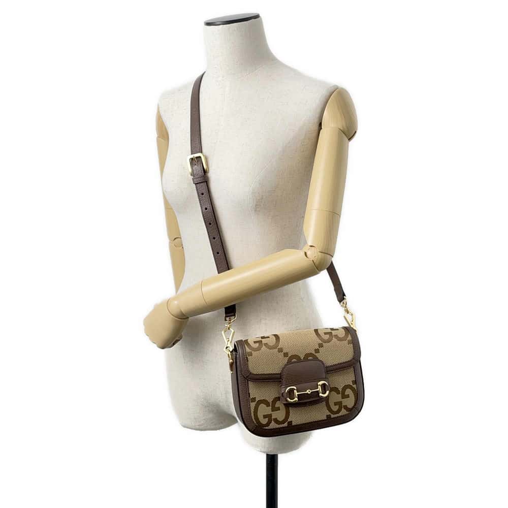 GUCCI Horsebit1955 Jumbo GG Shoulder Bag Brown 658574 Canvas Leather