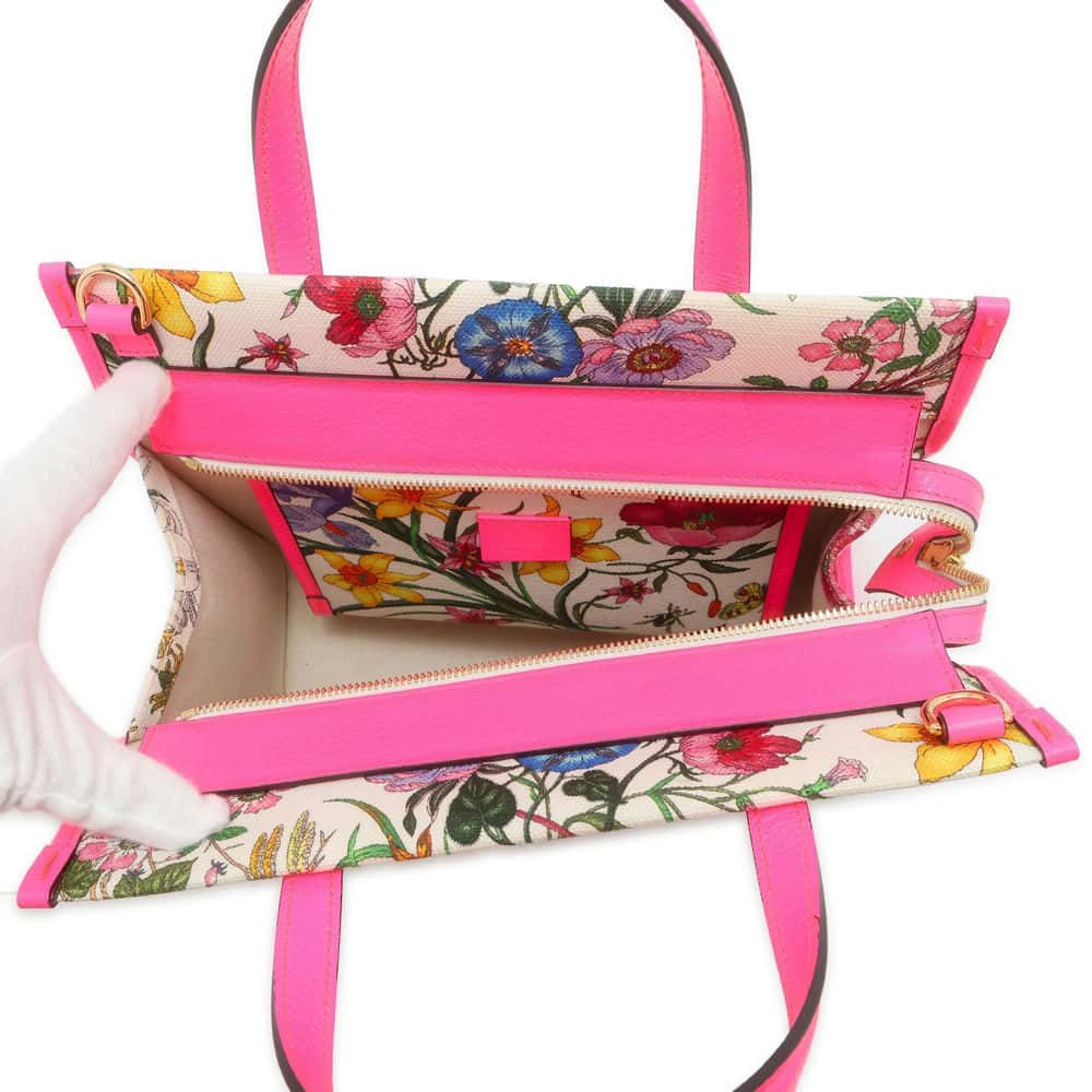 GUCCI Interlocking G Flora 2WAY Shoulder Bag White/Pink 550141 Canvas Leather