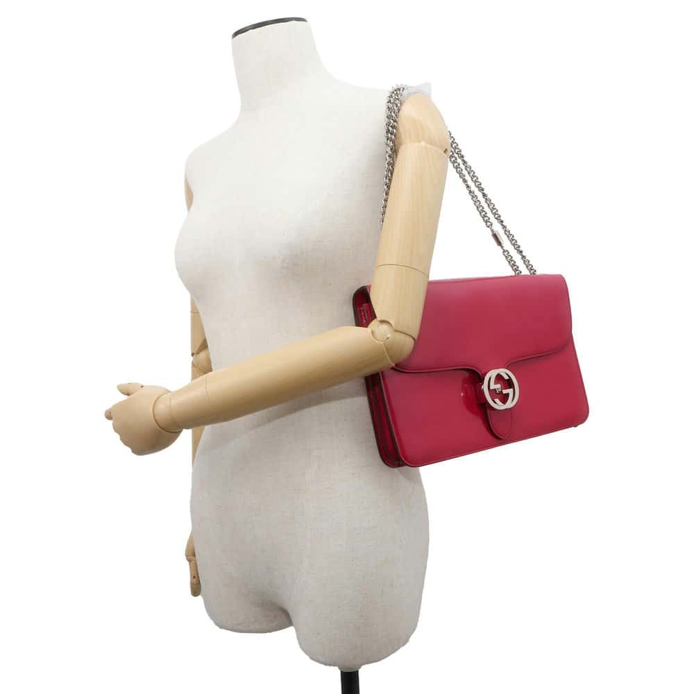 GUCCI Interlocking G Chain Shoulder Pink 387606 Patent Leather