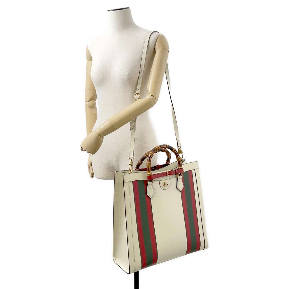 GUCCI Diana 2way Tote Bag Ivory/Green/Red 721080 Leather