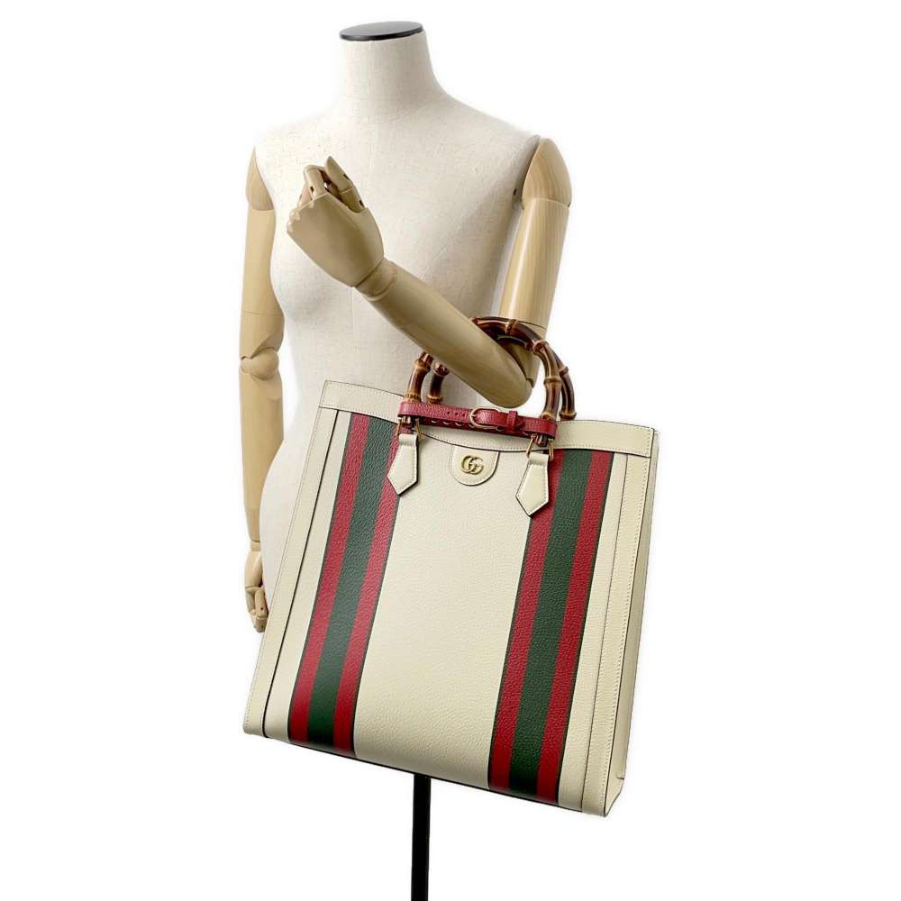 GUCCI Diana 2way Tote Bag Ivory/Green/Red 721080 Leather