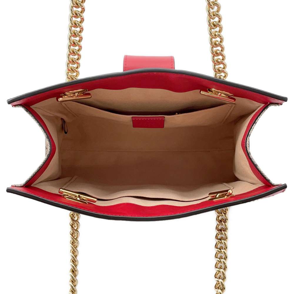 GUCCI GG Apple ChainShoulder Bag Beige/Red 498156 GG SupremeCanvas Leather