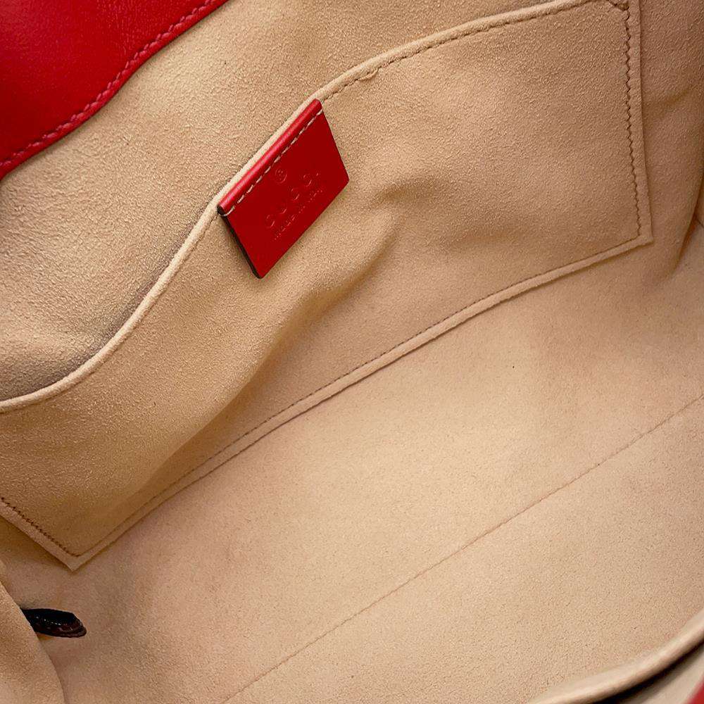 GUCCI GG Apple ChainShoulder Bag Beige/Red 498156 GG SupremeCanvas Leather
