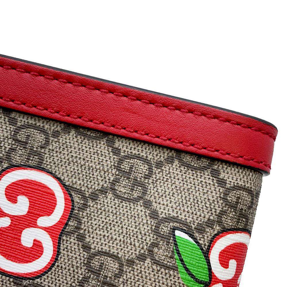 GUCCI GG Apple ChainShoulder Bag Beige/Red 498156 GG SupremeCanvas Leather