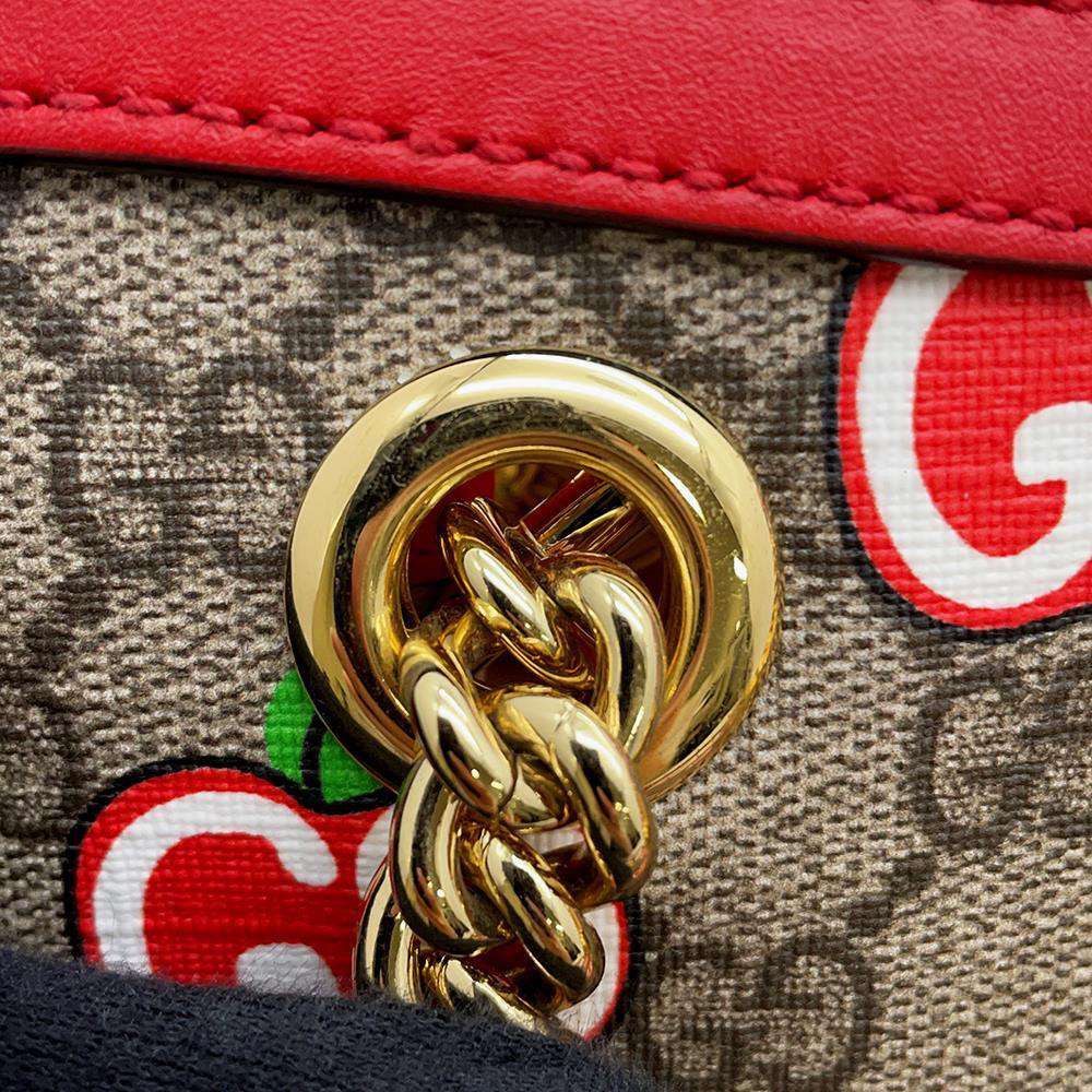 GUCCI GG Apple ChainShoulder Bag Beige/Red 498156 GG SupremeCanvas Leather