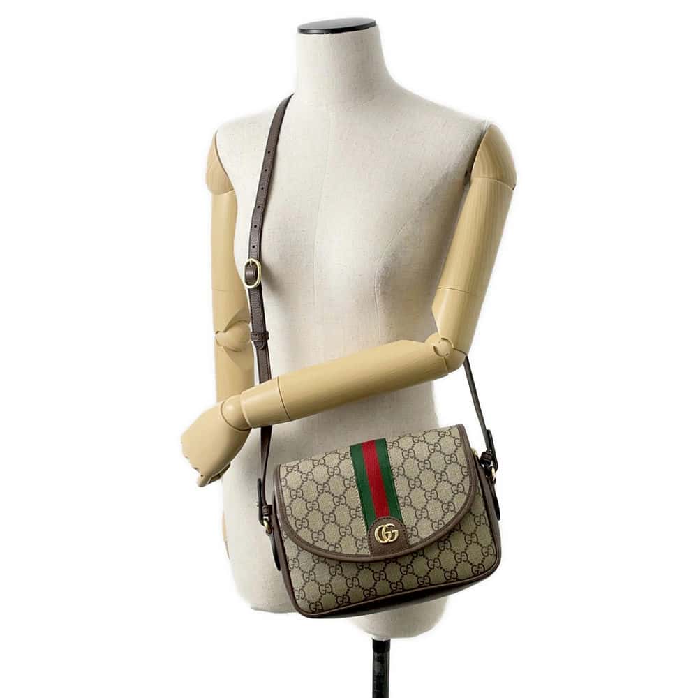 GUCCI Ophidia GG Shoulder Bag Beige/Brown 722117 PVC Leather Size Small