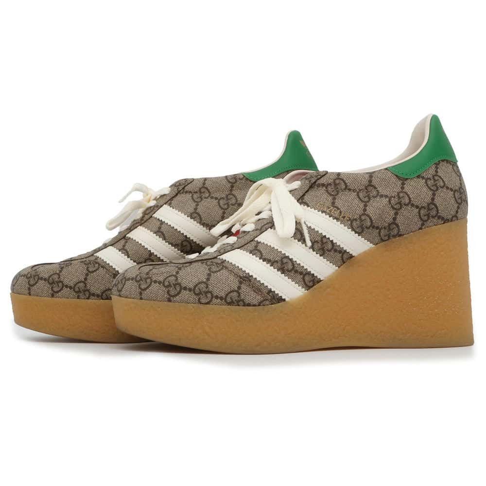 GUCCI Adidas Gazelle Wedge Sole Brown/Green/White 725655 PVC Leather Size 39