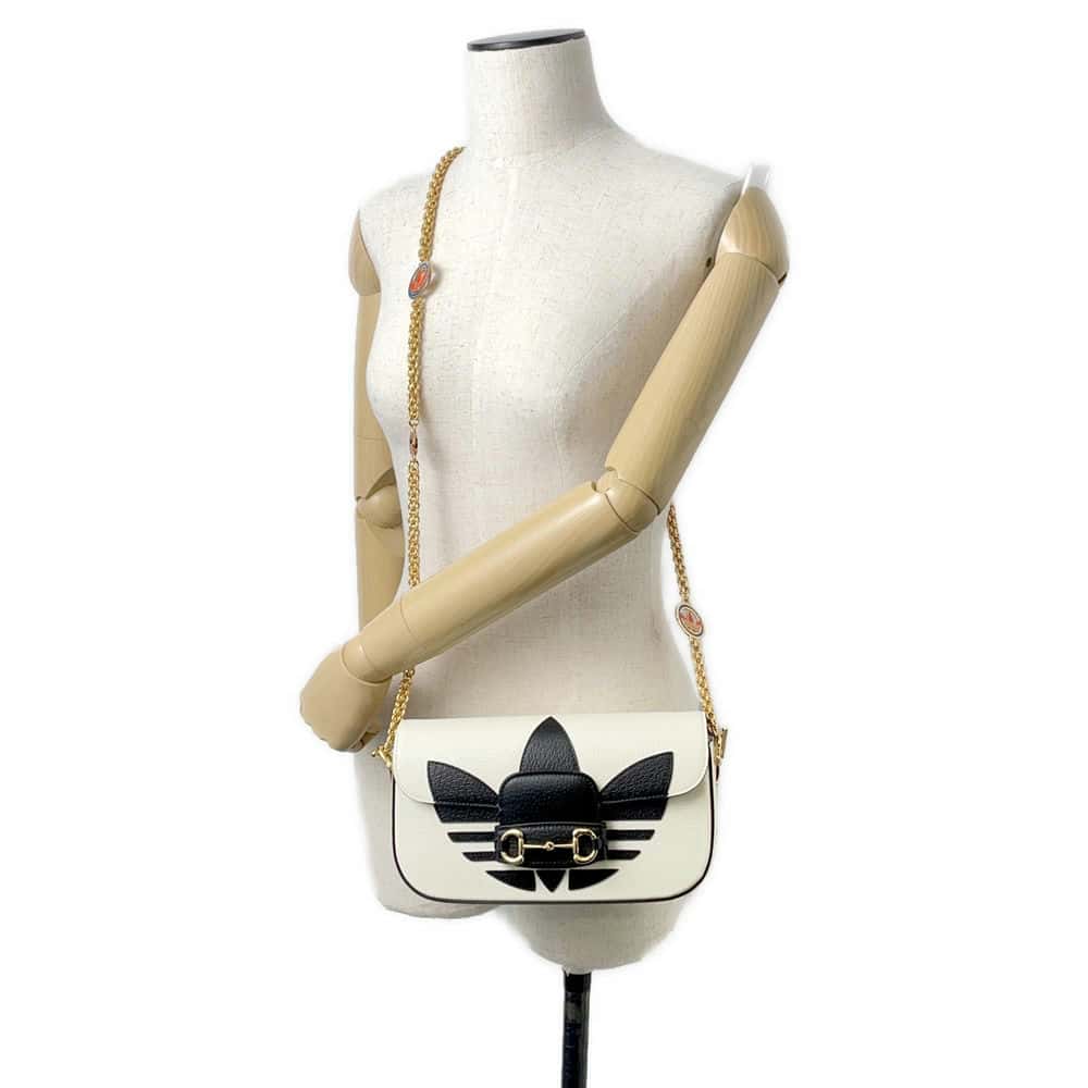 GUCCI Adidas Horsebit1955 White/Black 722009 Leather Size Small