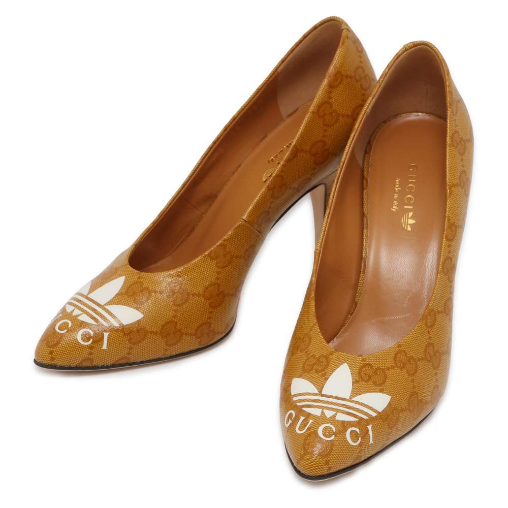 GUCCI Adidas Collaboration GG Crystal Pumps Beige 702221 Leather Size 38