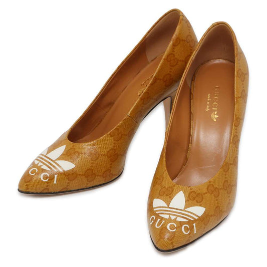 GUCCI Adidas Collaboration GG Crystal Pumps Beige 702221 Leather Size 38