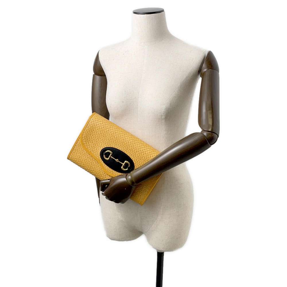 GUCCI Horsebit 2wayChainShoulder Bag Yellow 655667 Straw Leather