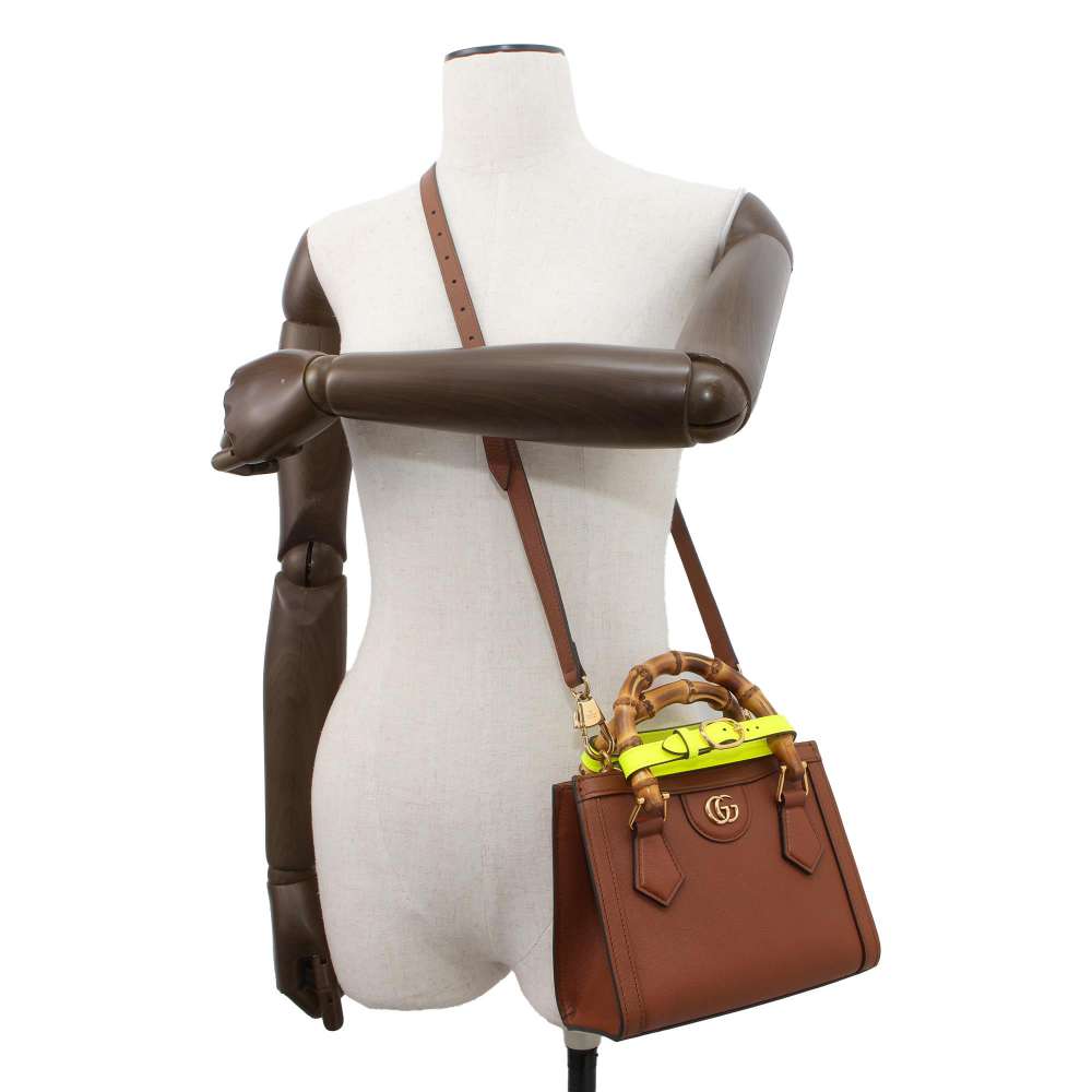 GUCCI Diana 2WAY Tote Bag Brown 655661 Leather Bamboo Size Mini