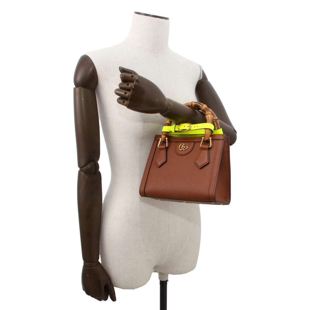 GUCCI Diana 2WAY Tote Bag Brown 655661 Leather Bamboo Size Mini