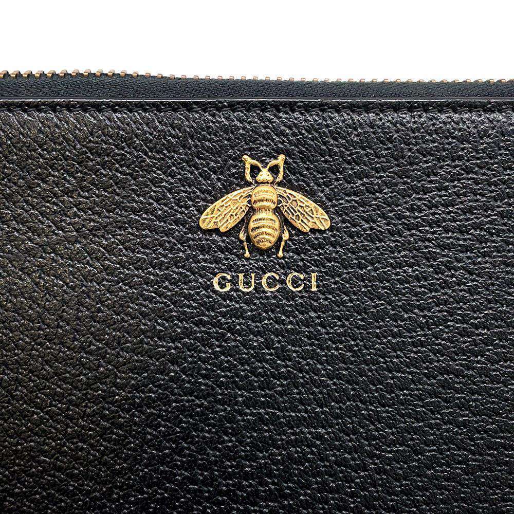 GUCCI Animalier BEE Clutch Bag Black 523684 Leather
