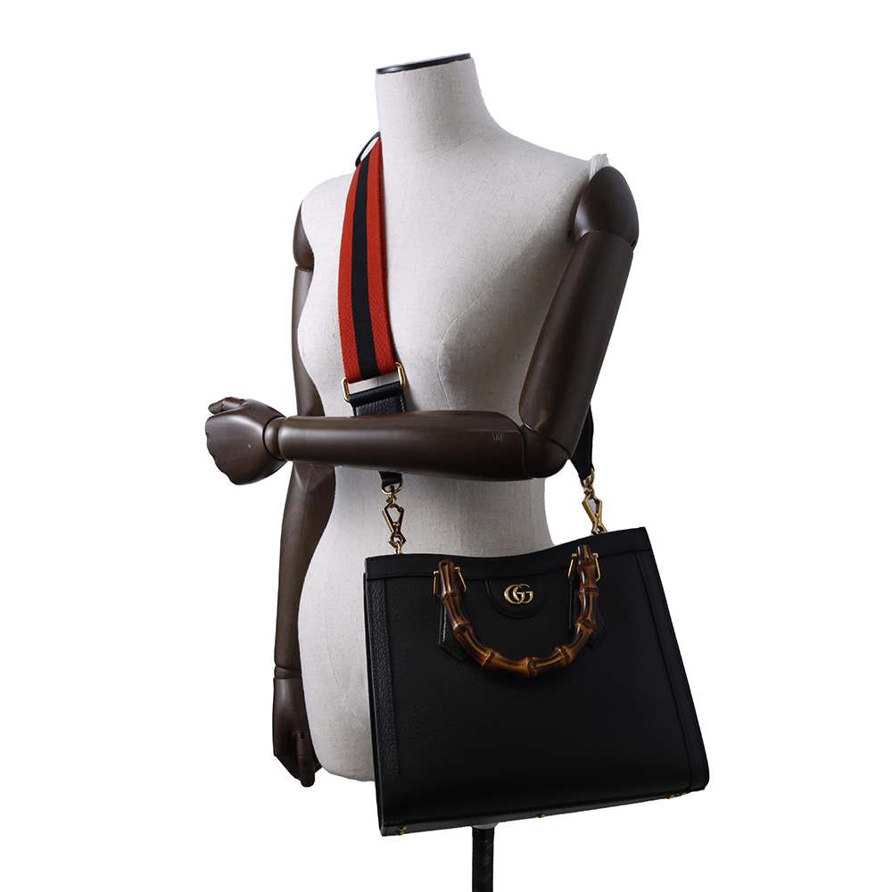 GUCCI Diana Bamboo 2way Shoulder Bag Black 702721 Leather Bamboo Size Small