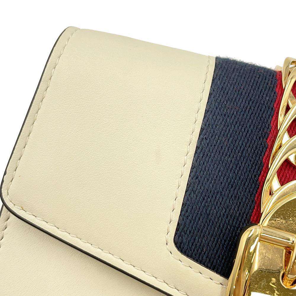 GUCCI Sylvie ChainShoulder White 494646 Leather Size Mini