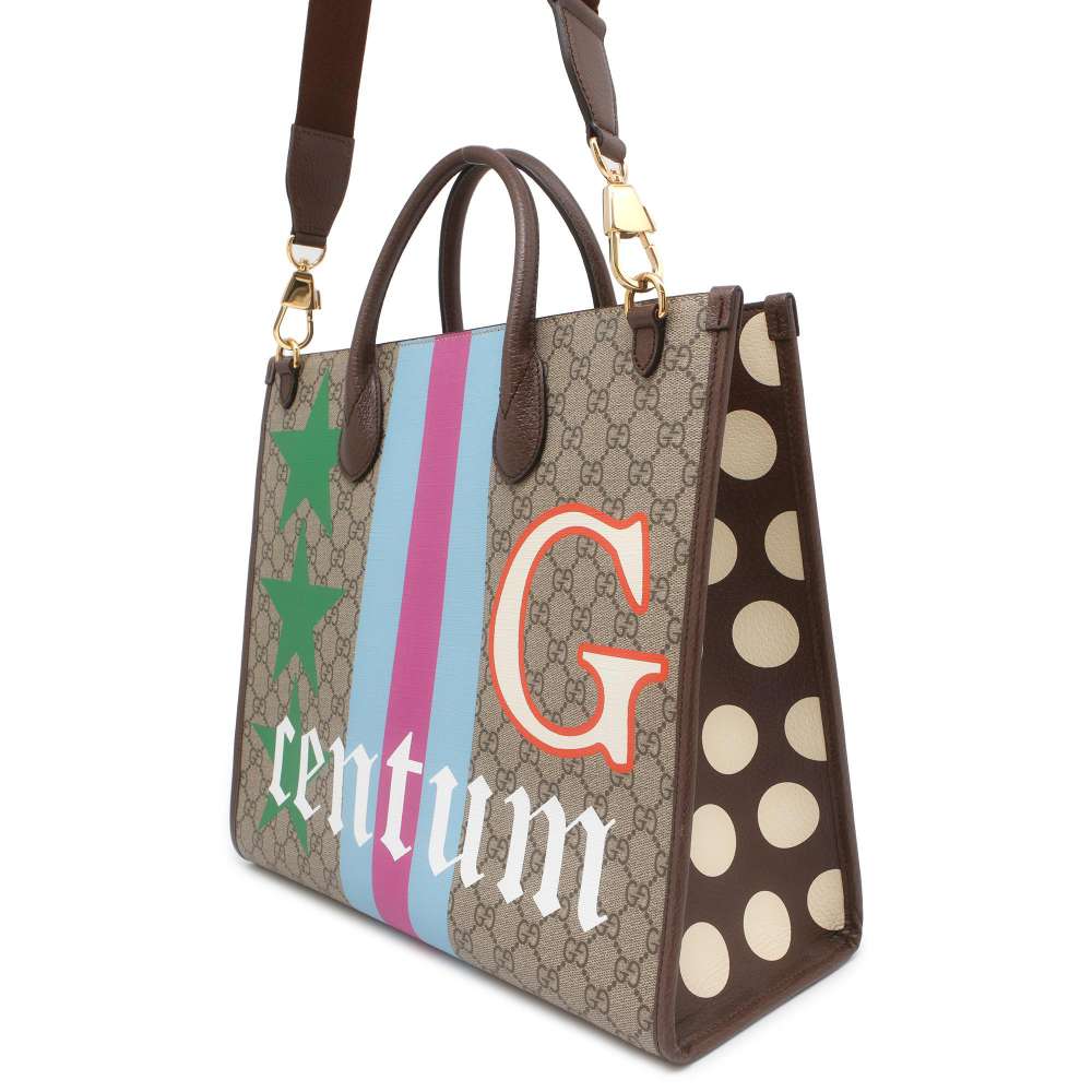 GUCCI Interlocking G Medium Tote Bag Beige/Brown/Multicolor 674148 PVC Leather