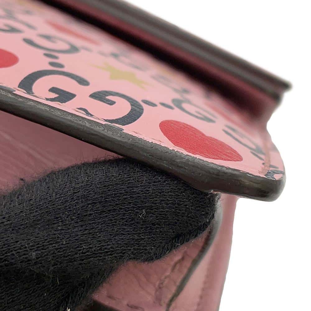 GUCCI Dionysus GG Supreme Heart Valentine ChainShoulder Bag Pink 400249 Leather Size Small