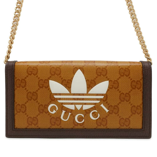 GUCCI Adidas Collaboration Chain Wallet Yellow/Brown 621892 PVC/Leather