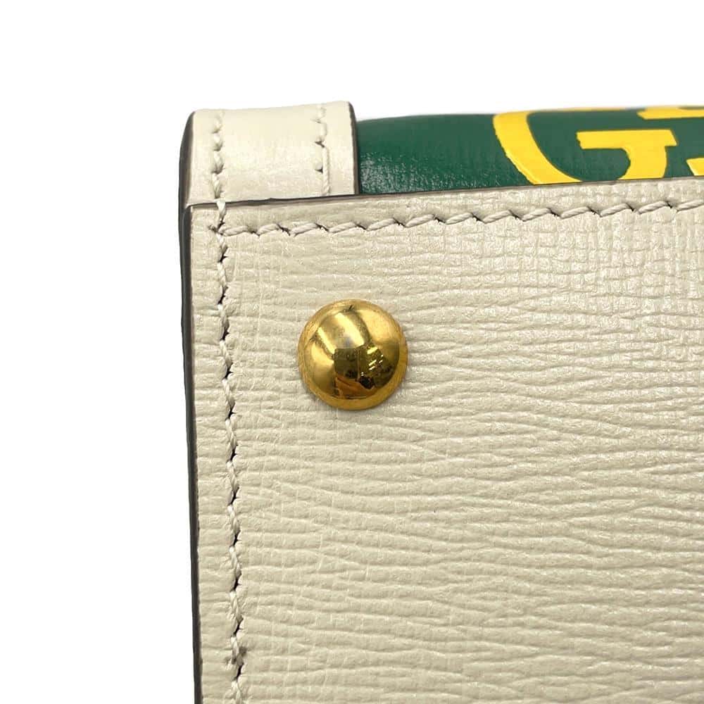 GUCCI Diana 2way Tote Bag White/Green/Yellow 655661 Leather Bamboo Size Mini