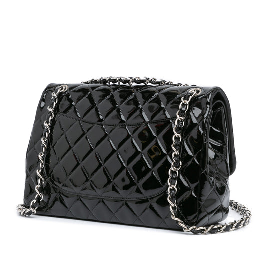 Black Chanel Jumbo Classic Patent Double Flap Shoulder Bag