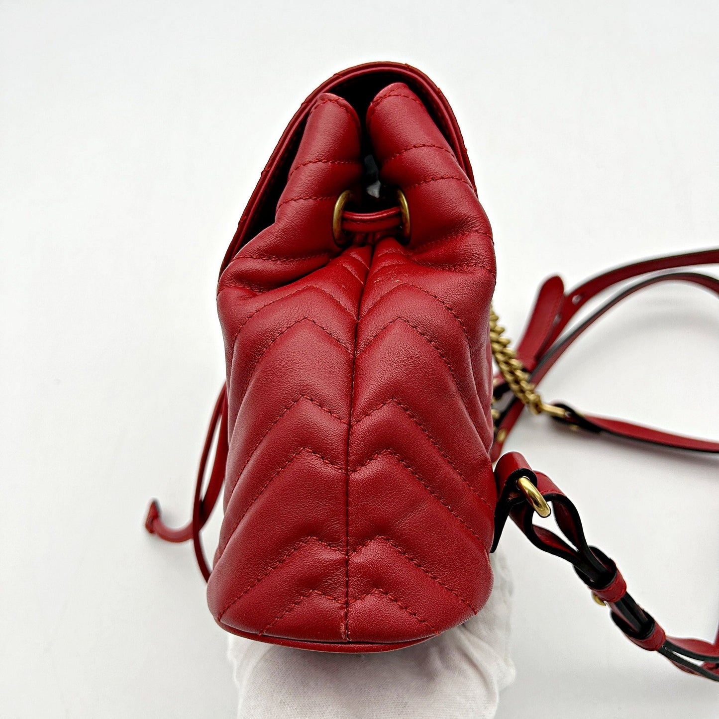 GUCCI Calfskin Matelasse GG Marmont Flap Backpack Hibiscus Red LA32914
