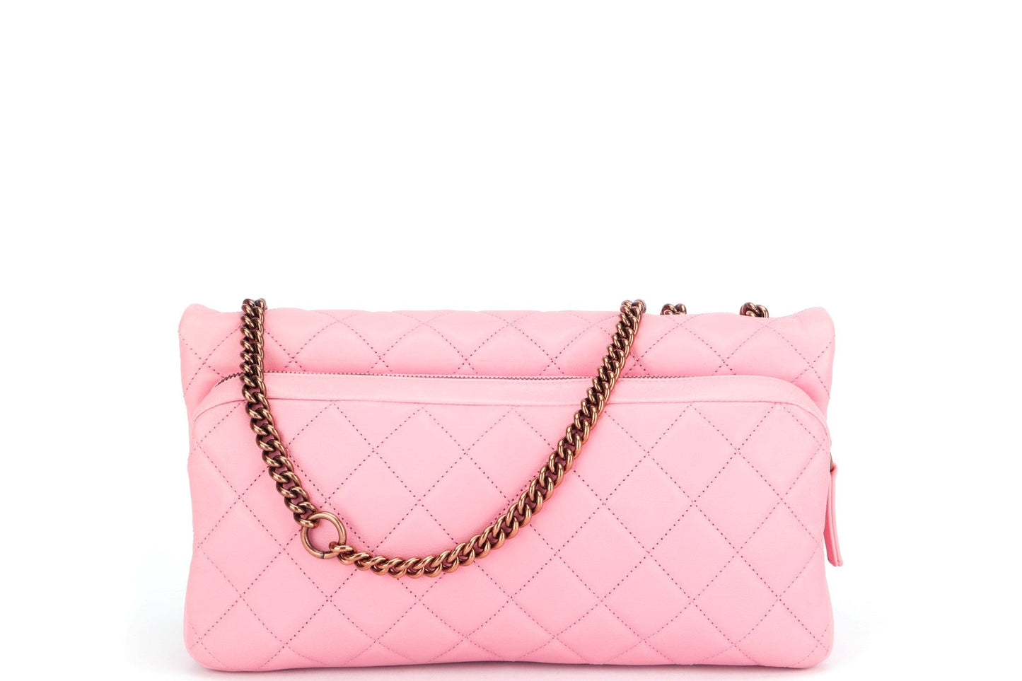 Chanel Quilted Pink Calf Leather Zippy Compartment Shoulder Bag (1875xxxx) width 28cm, Gold Chain, with  & Dust Cover