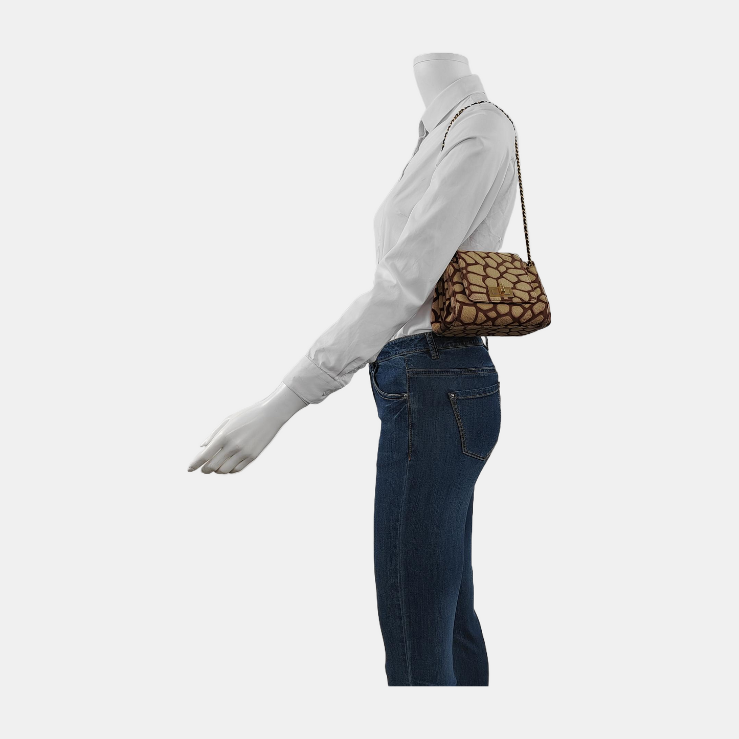 Chanel Brown Beige Giraffe Print Pony Hair Accordion 2.55 Reissue Shoulder bag
