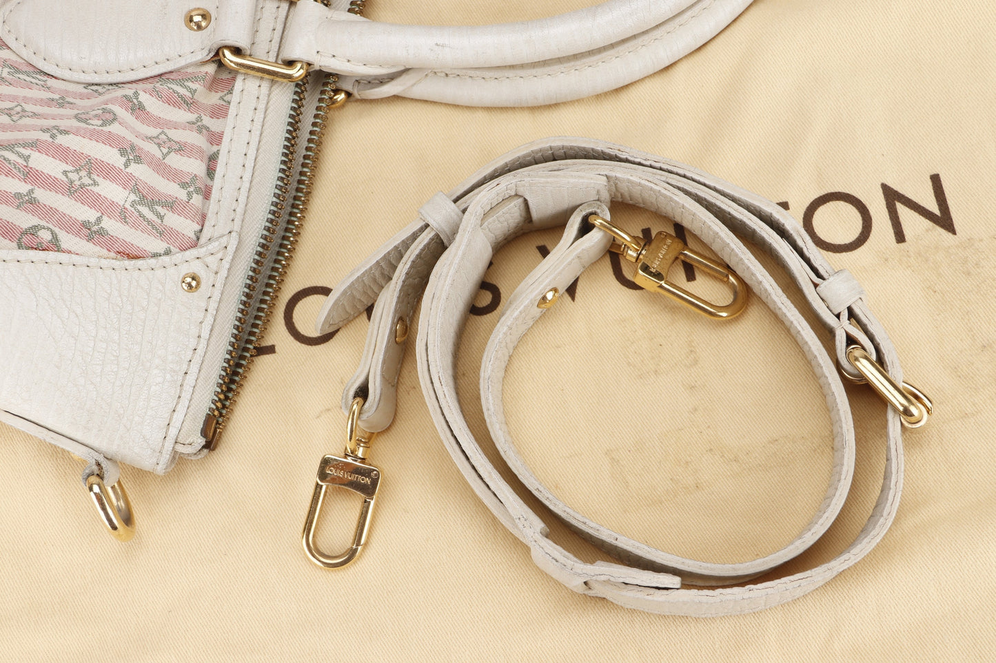 LOUIS VUITTON MINI LIN PINK CANVAS TWO WAY USE SHOULDER BAG, WITH STRAP & DUST COVER