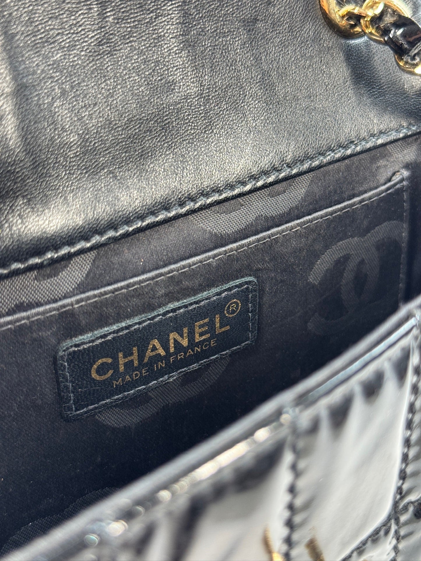 Chanel Vintage 00s Black Patent Leather Mini Rectangular Quilted Chocolate Bar Flap Bag w 24K Gold Plated Hardware