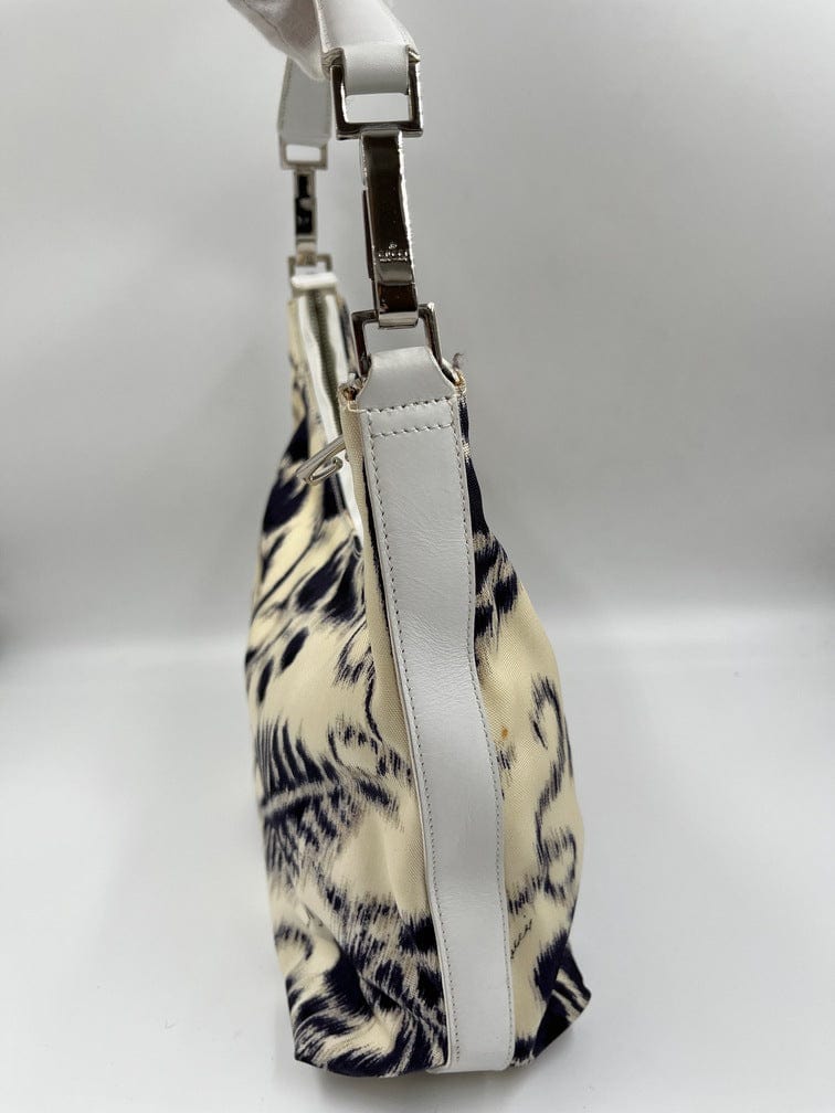 Vintage Gucci Shoulder Bag with Navy & White Flower Pattern