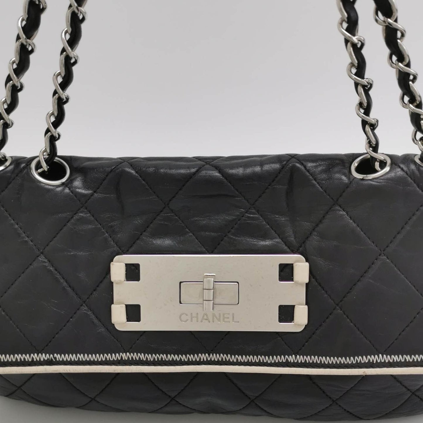 Chanel East West Mademoiselle Flap Bag 2008 Medium Black Leather Shoulder Bag