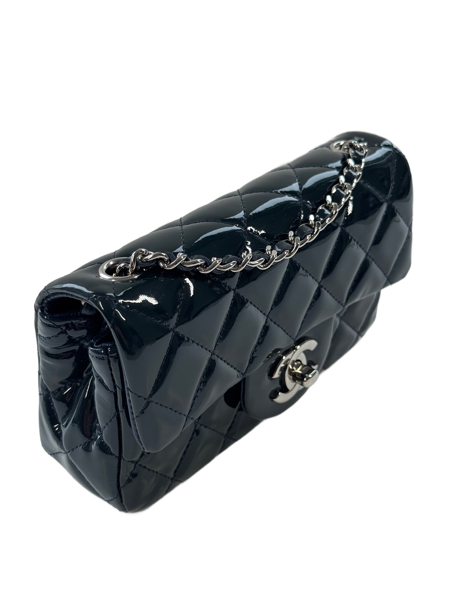 Chanel Turquoise Blue Quilted Patent Leather Extra Mini Classic Flap Crossbody Bag